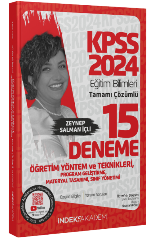 İndeks Akademi 2024 KPSS Eğitim Bilimleri Öğretim Yöntem Teknikleri, Program Geliştirme 15 Deneme Çözümlü - Zeynep Salman İçli İndeks Akademi Yayıncılık