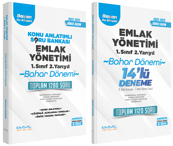 Emsal 2022-23 Açıköğretim B-1800 1. Sınıf 2. Yarıyıl Bahar EMLAK YÖNETİMİ Konu Anlatımlı Soru Bankası + 14 Deneme 2 li Set Emsal Yayınları