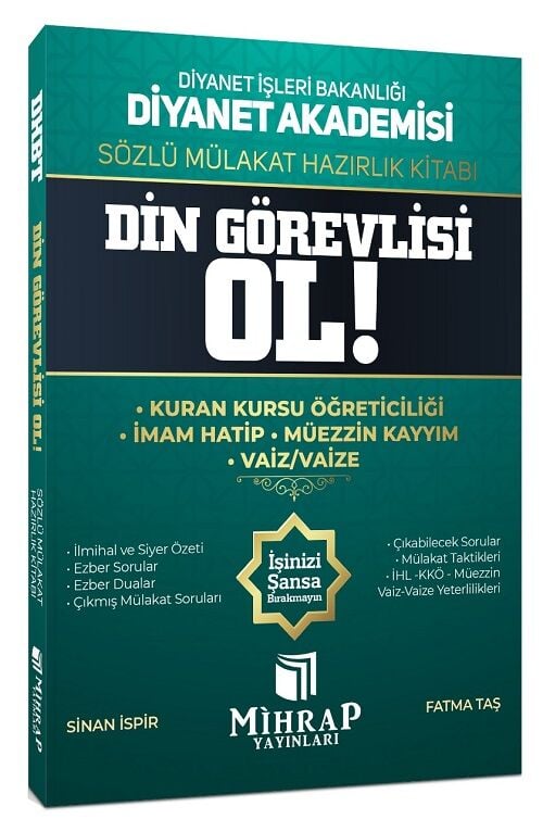 Mihrap Diyanet Akademisi Din Görevlisi Ol Sözlü Mülakat Hazırlık Kitabı Mihrap Yayınları