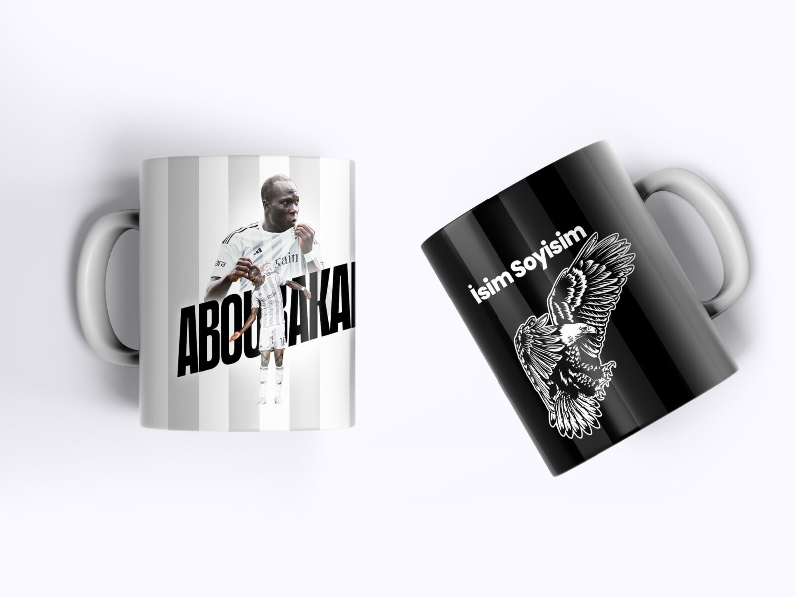 Kişiye Özel Aboubakar Siyah Beyaz Kartal Tasarımlı Baskılı Kupa Bardak