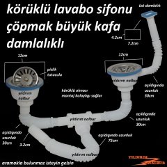 ÇÖPMAK KÖRÜKLÜ SİFON ÜSTTEN DAMLALIKLI ÇİFTLİ BÜYÜK KAFA EVYE SİFONU LAVABO GİDERİ PİSLİK TUTUCULU