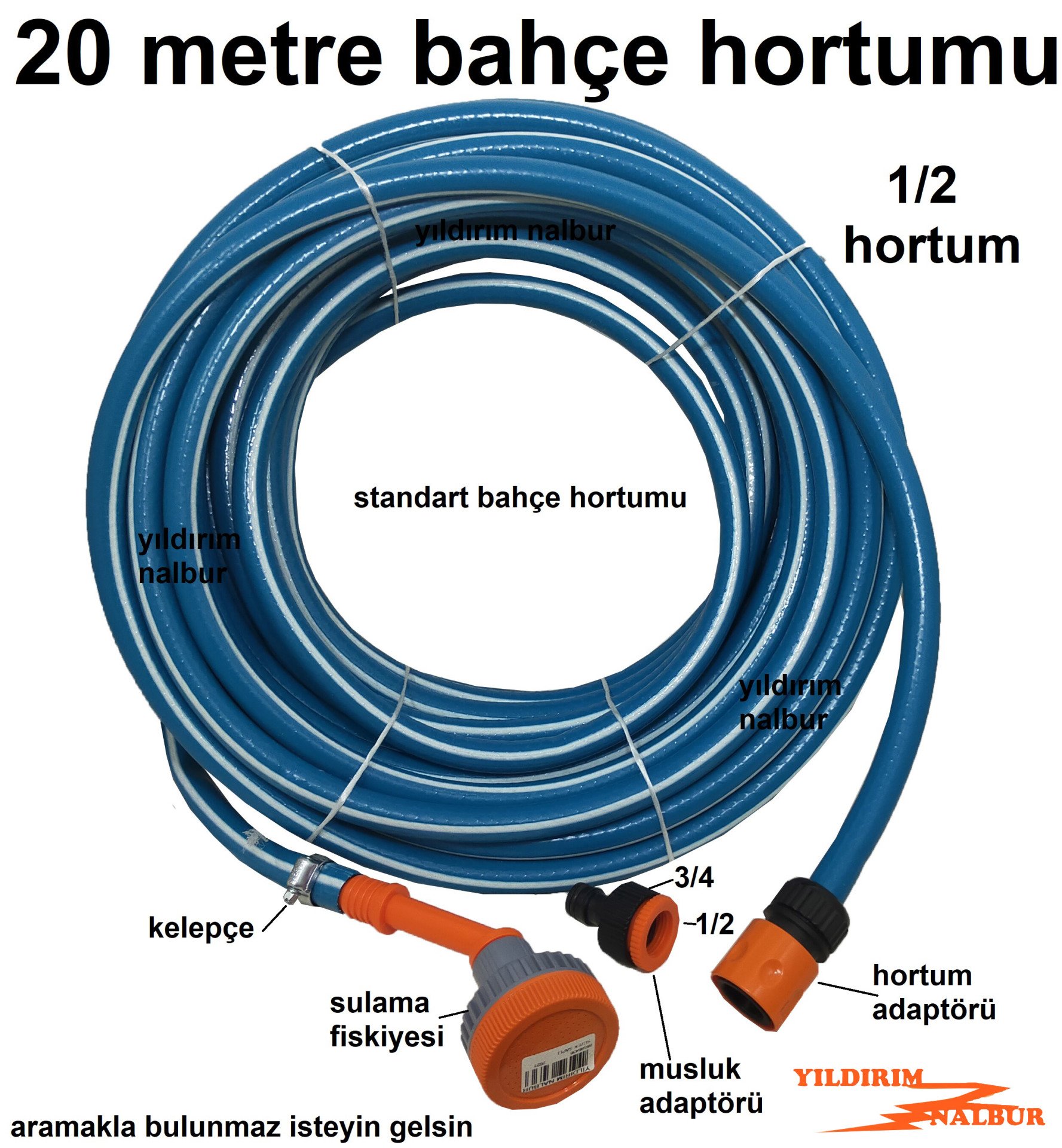 20 METRE BAHÇE FİSKİYE VE AFAPTÖR SET HORTUMU 1/2 KALIN SULAMA HORTUMU  EV TİPİ HORTUM