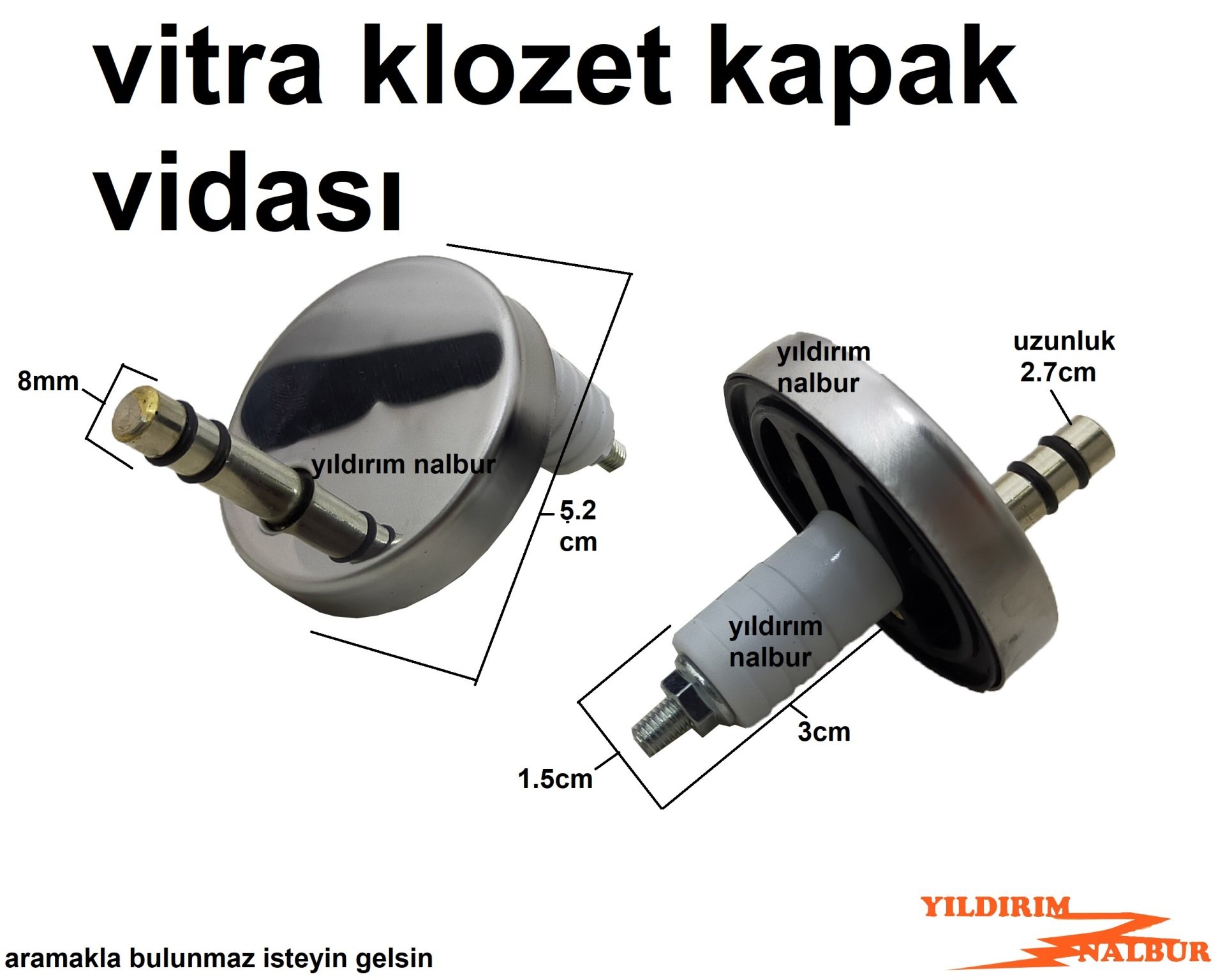 VİTRA KLOZET KAPAK BAĞLANTI VİDASI KALIN PİMLİ VİDA PASLANMAZ METAL AMATİSÖRLÜ KLOZET KAPAK MONTAJ APARATI PİMLİ