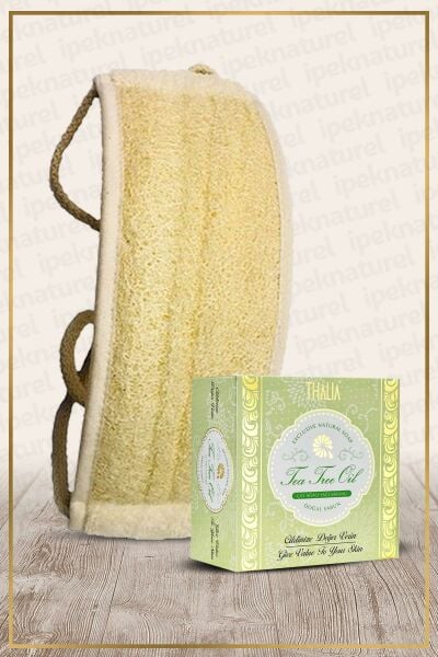 Kabak Lifi Kese Uzun Sırt Tipi Ipli + Çay Ağacı (Çayağacı )Banyo Sabunu