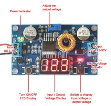 XL4015 5A 75W Ayarlanabilir DC/DC Göstergeli Voltaj Düşürücü