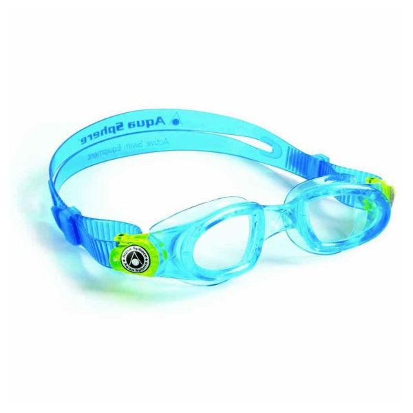 Aqua Sphere Moby Kid Şeffaf Cam - Aqua/Lime Çerçeve - Mavi Etek Yüzücü Gözlüğü