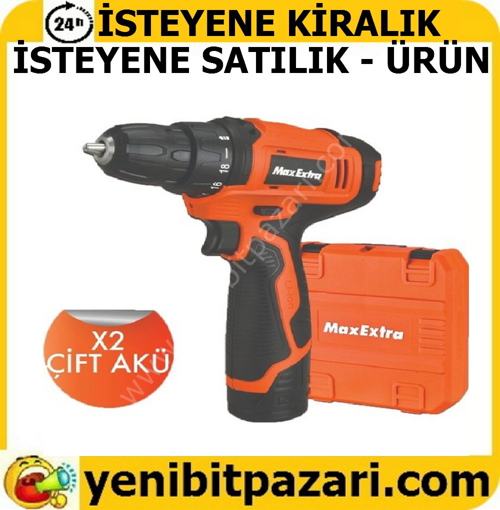 satılık kiralık Max Extra Mx1213 Çift Akülü Matkap vidalama şarzlı şarjlı 12 volt 1,3ah