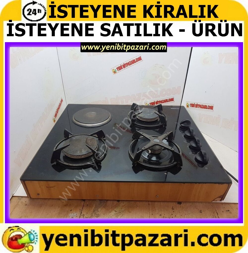 kiralık satılık 2,el Beko HIM 64120 S Elektrikli Ankastre Ocak 4 lü gaz emniyetli siyah cam doğalgaz uyumlu  ( ister gömme ister tezgah üstü kullanılabilir ) sorunsuz üründür