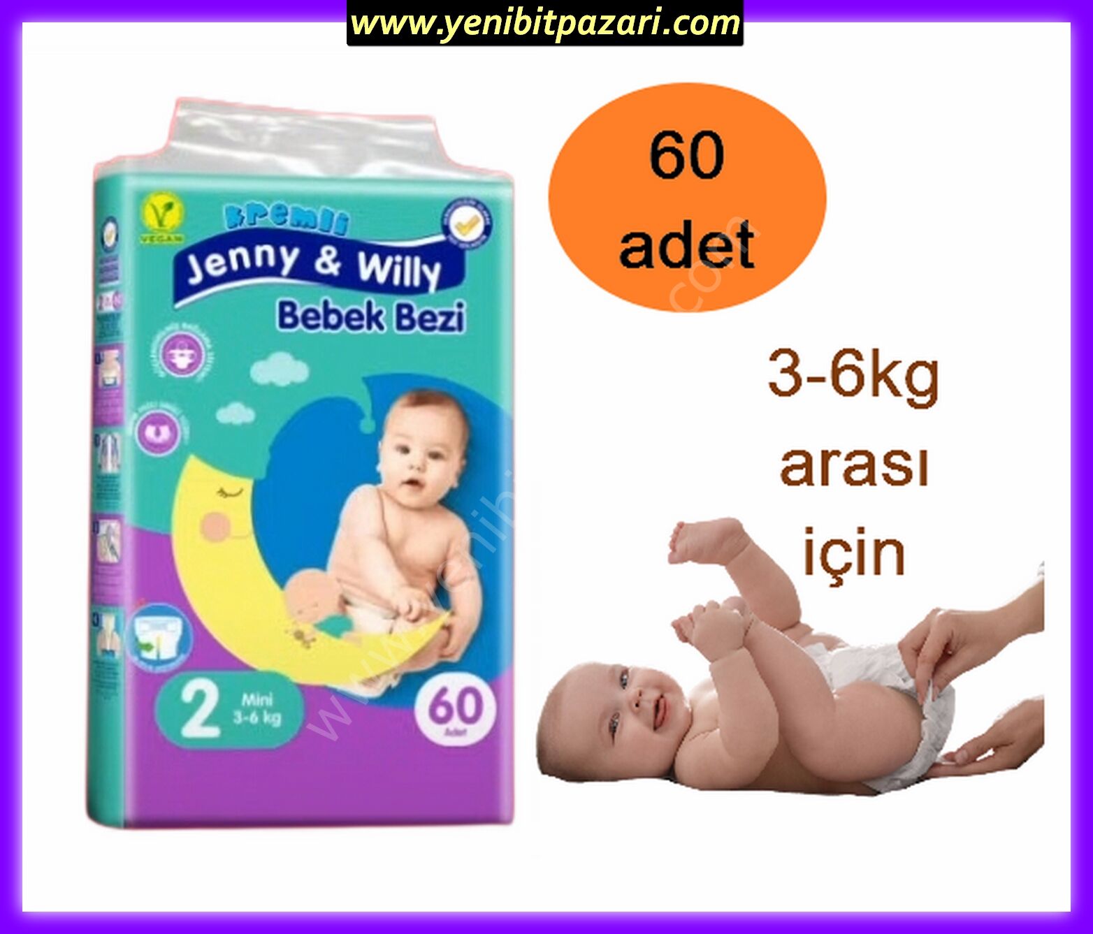 ( ADET 1,58TL ) Jenny & Willy Bebek Bezi MİNİ 3-6kg için 60 adet VEGAN TETT 08,2027 ( sadece 1 adet alabilirsiniz )