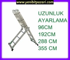 satılık kiralık perilla 355 cm katlanabilir çok amaçlı aliminyum  Akrobat Merdiven 4x3 4parça 3 basamaklı 150 kg taşıma kapasiteli