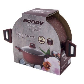 Bondy My Love Granit Cam Kapaklı Derin Tencere 22 cm Kar-2994