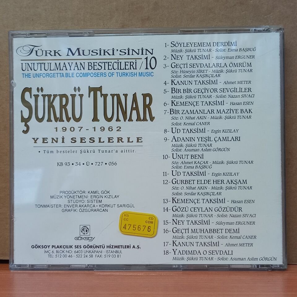 TÜRK MUSİKİ'SİNİN UNUTULMAYAN BESTECİLERİ 10 / ŞÜKRÜ TUNAR (1993) - CD 2.EL