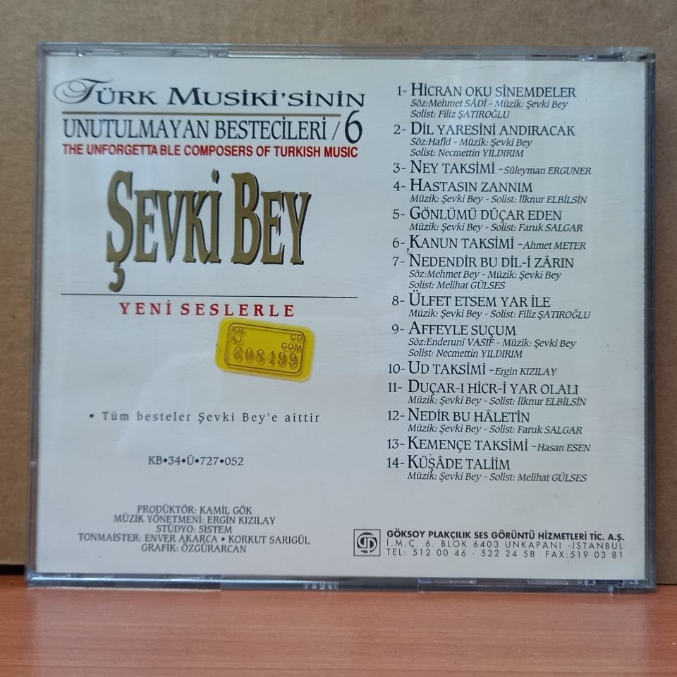 TÜRK MUSİKİ'SİNİN UNUTULMAYAN BESTECİLERİ 6 / ŞEVKİ BEY (1993) - CD 2.EL