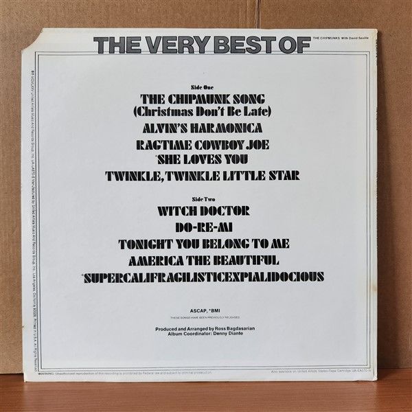 THE VERY BEST OF THE CHIPMUNKS WITH DAVID SEVILLE (1975) - LP 2.EL PLAK
