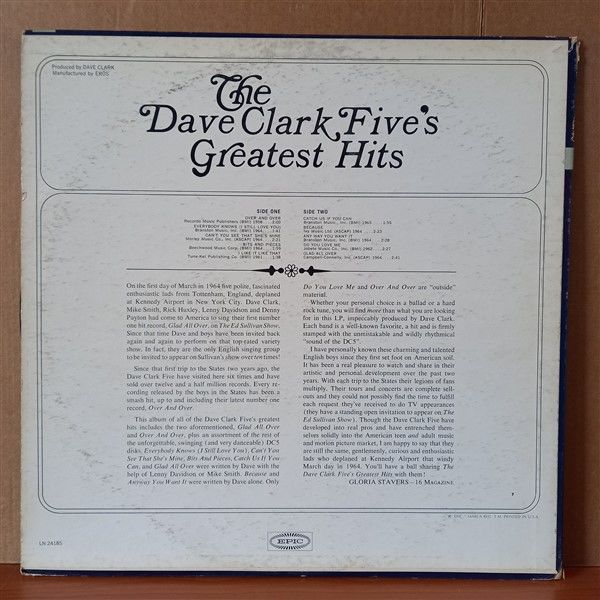 THE DAVE CLARK FIVE – THE DAVE CLARK FIVE'S GREATEST HITS (1966) - LP 2.EL PLAK