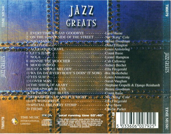 JAZZ GREATS - V/A NAT KING COLE LOUIS ARMSTRONG LENA HORNE CHARLIE PARKER SARAH VAUGHAN ELLA FITZGERALD etc (1998) - CD 2.EL