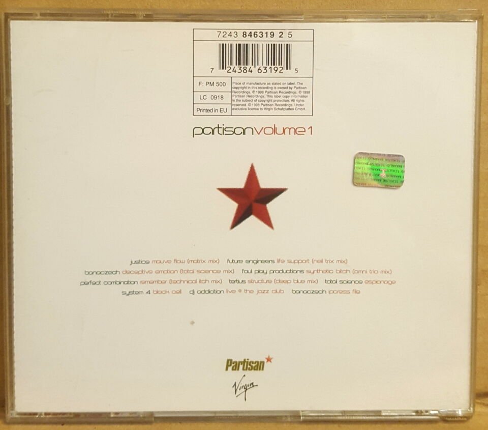 PARTISAN VOLUME 1 - VARIOUS ARTISTS DRUM'N'BASS (1998) - CD COMPILATION 2.EL