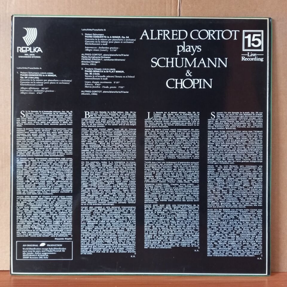 ALFRED CORTOT PLAYS SCHUMANN: PIANO CONCERTO IN A MINOR OP.54 - CHOPIN: PIANO SONATA IN B FLAT MINOR OP.35 - LP 2.EL PLAK