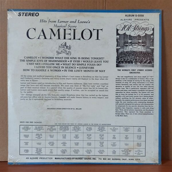 101 STRINGS – CAMELOT - LP DÖNEM BASKISI SIFIR PLAK