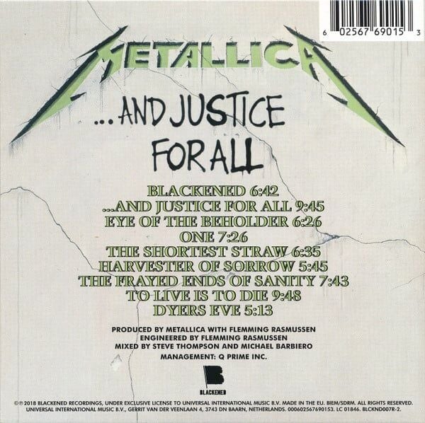 METALLICA – ...AND JUSTICE FOR ALL (1988) - CD 2018 DIGISLEEVE AMBALAJINDA SIFIR