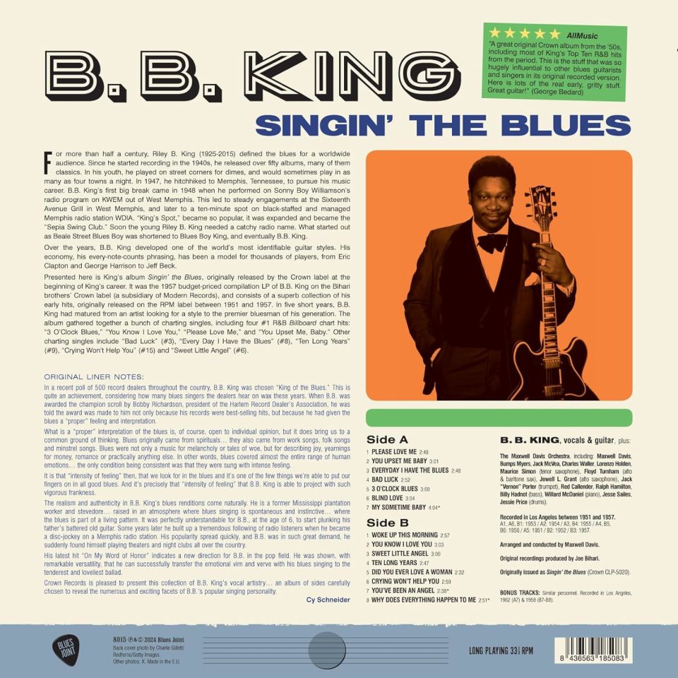 B.B. KING - SINGIN' THE BLUES (1957) - LP 180GR 2024 EDITION SIFIR PLAK