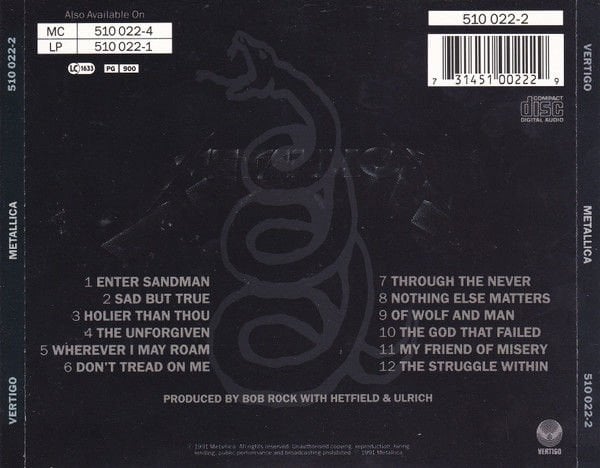 METALLICA - METALLICA / THE BLACK ALBUM (1991) - CD JEWEL CASE AMBALAJINDA SIFIR