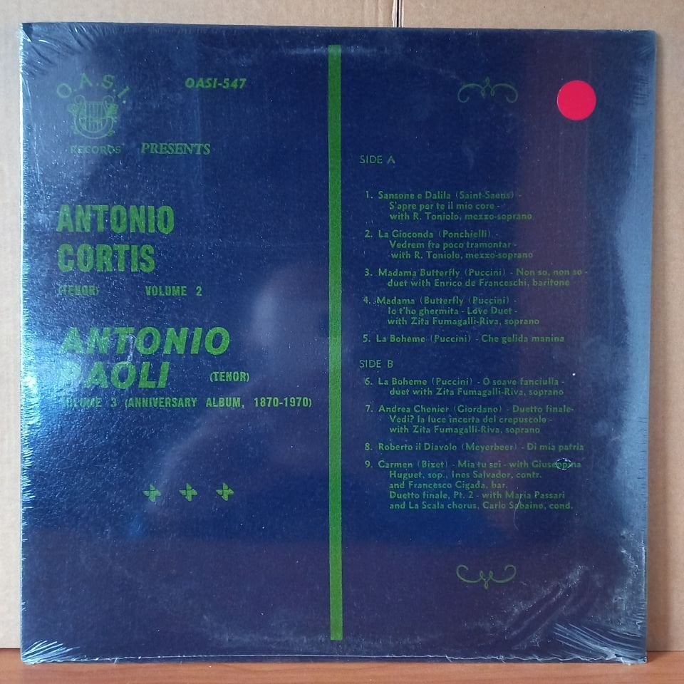 ANTONIO CORTIS (TENOR - VOL. 2) / ANTONIO PAOLI (TENOR - VOL. 3) ANNIVERSARY ALBUM, 1870-1970 / SAINT-SEANS, PUCCINI, PONCHIELLI, GIORDANO, MEYERBEER, BIZET - LP DÖNEM BASKISI SIFIR PLAK