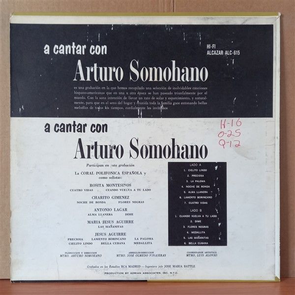 ARTURO SOMOHANO – A CANTAR CON ARTURO SOMOHANO - LP 2.EL PLAK