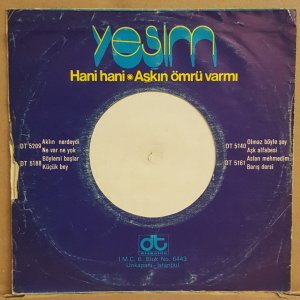 YEŞİM - HANİ HANİ / AŞKIN ÖMRÜ VARMI - 7'' 45 DEVİR KAPAKLI DİSKOTÜR 2.EL