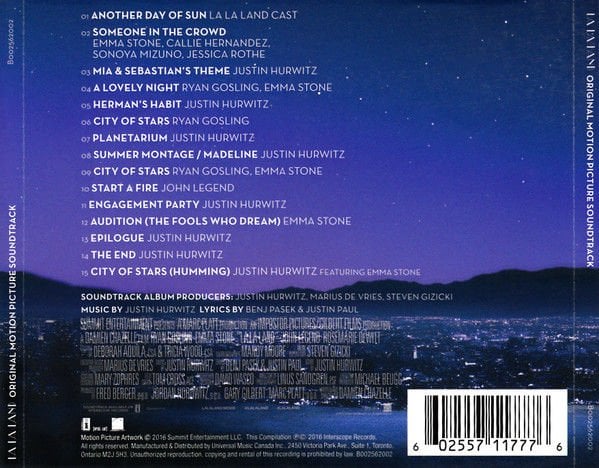 LA LA LAND - SOUNDTRACK / MUSIC BY JUSTIN HURWITZ (2016) - CD / AMBALAJINDA SIFIR