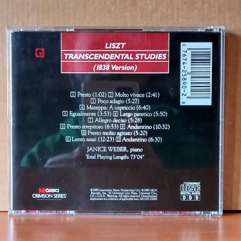 LISZT: TRANSCENDENTAL STUDIES [1838 VERSION] / JANICE WEBER (1989) - CD 2.EL