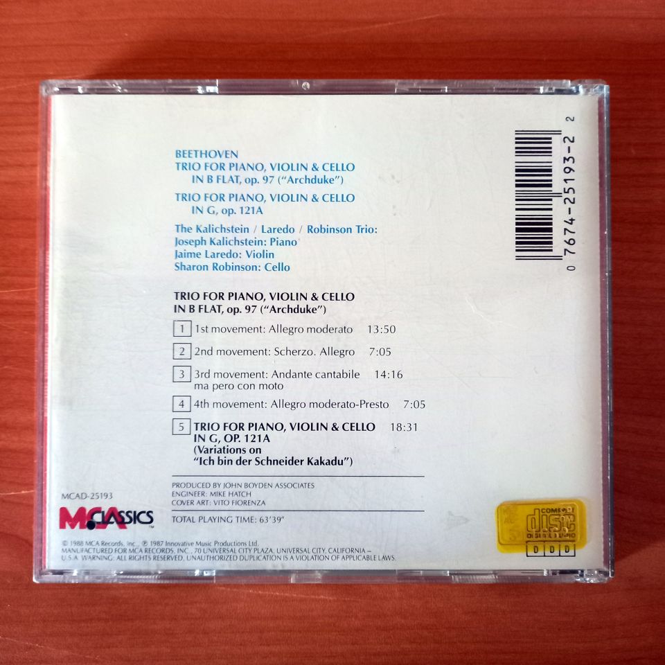 BEETHOVEN: ARCHDUKE TRIO, ''KAKADU'' VARIATIONS / KALICHSTEIN, LAREDO, ROBINSON TRIO (1988) - CD 2.EL