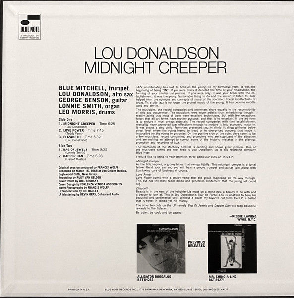 LOU DONALDSON - MIDNIGHT CREEPER (1968) - LP BLUE NOTE TONE POET SERIES 180GR 2024 EDITION SIFIR PLAK