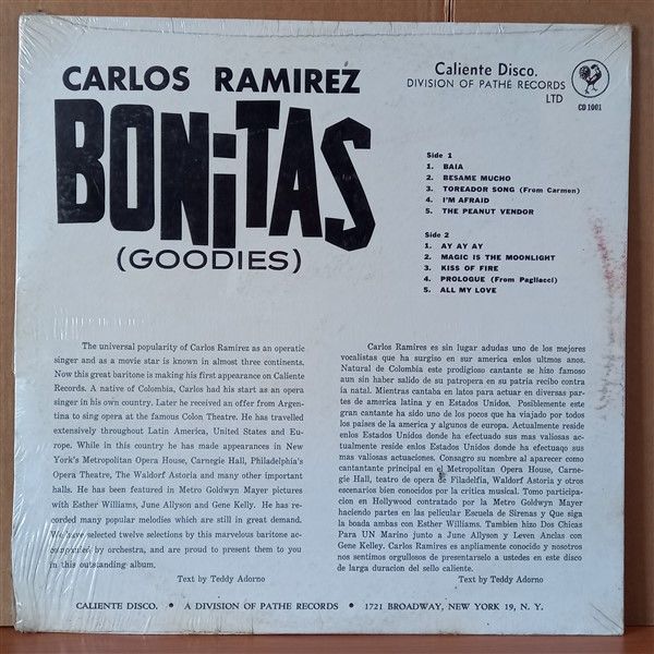 CARLOS RAMIREZ – BONITAS [GOODIES] - LP DÖNEM BASKISI SIFIR PLAK