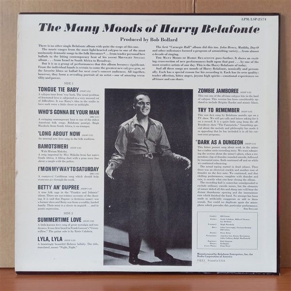 HARRY BELAFONTE – THE MANY MOODS OF BELAFONTE (1962) - LP 2.EL PLAK