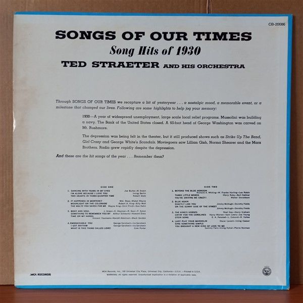 SONGS OF OUR TIMES 1930 / TED STRAETER AND HIS ORCHESTRA - LP 2.EL PLAK