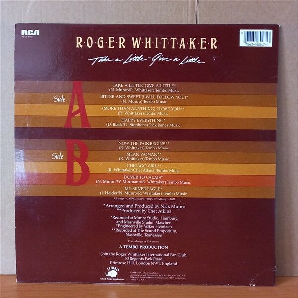 ROGER WHITTAKER – TAKE A LITTLE - GIVE A LITTLE (1984) - LP 2.EL PLAK