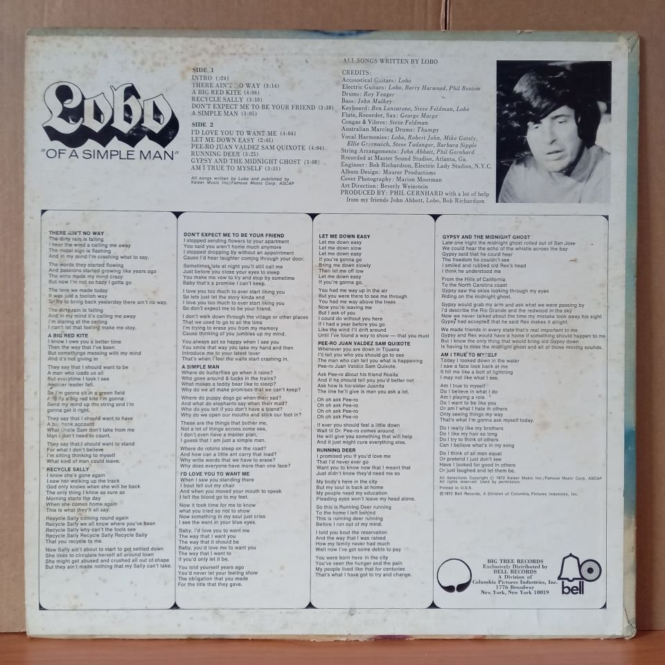 LOBO – OF A SIMPLE MAN (1972) - LP 2.EL PLAK