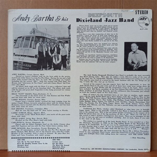 ANDY BARTHA & HIS DEEP SOUTH DIXIELAND JAZZ BAND – ANDY BARTHA & HIS DEEP SOUTH DIXIELAND JAZZ BAND (1969) - LP 2.EL PLAK
