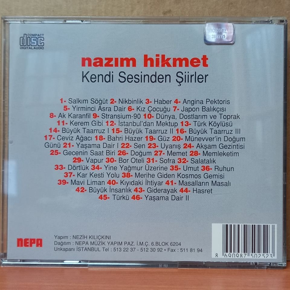 NAZIM HİKMET - KENDİ SESİNDEN ŞİİRLER (1991) - CD 2.EL