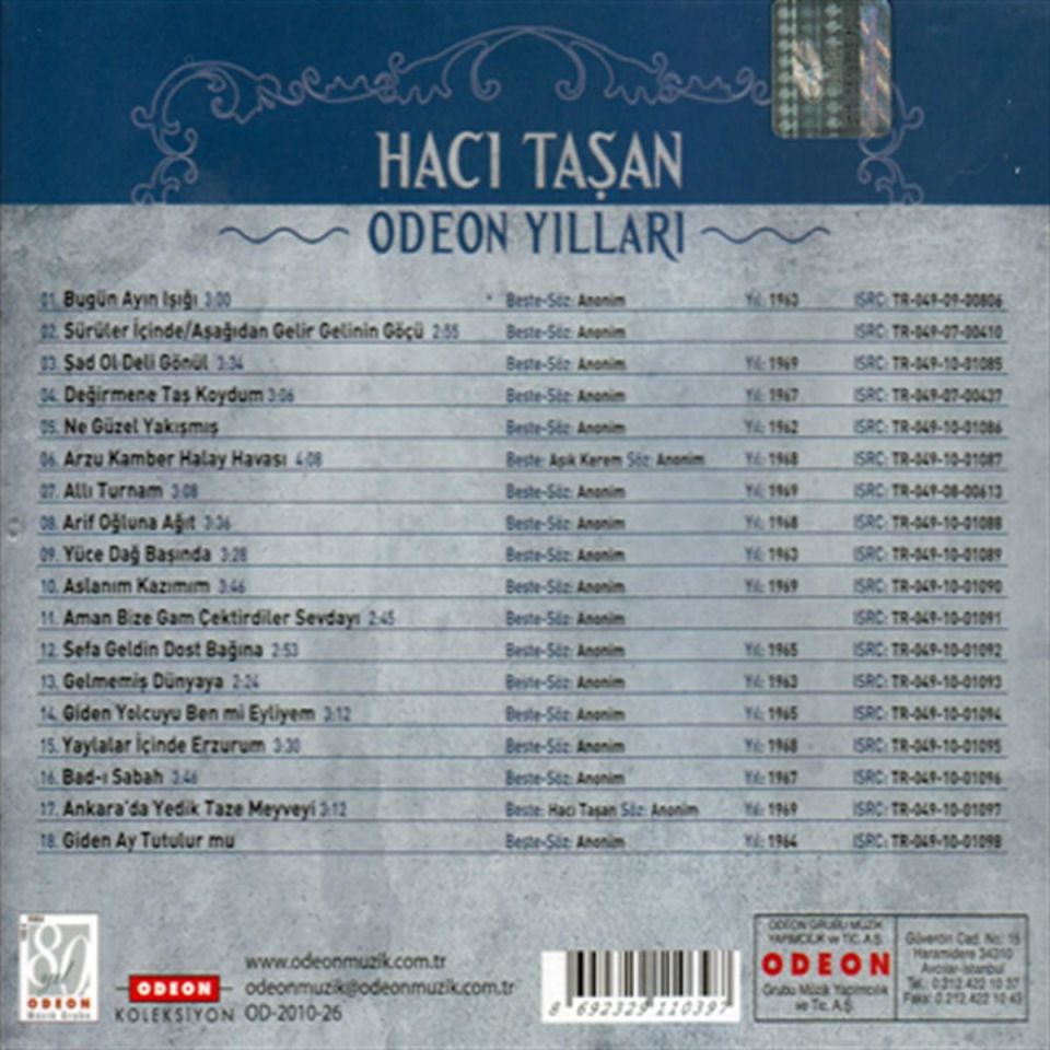 HACI TAŞAN - ODEON YILLARI (2010) - CD COMPILATION AMBALAJINDA SIFIR