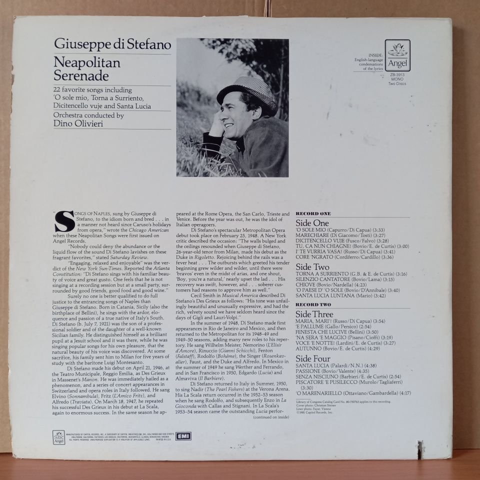 GIUSEPPE DI STEFANO – NEAPOLITAN SERENADE 22 FAVORITE SONGS / DINO OLIVIERI (1981) - 2LP 2.EL PLAK