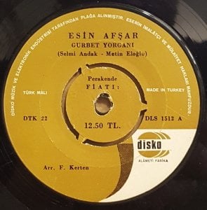 ESİN AFŞAR - GURBET YORGANI / YUNUS -  7'' 45 DEVİR DİSKO MÜZİK FİRMA KAPAKLI  2.EL