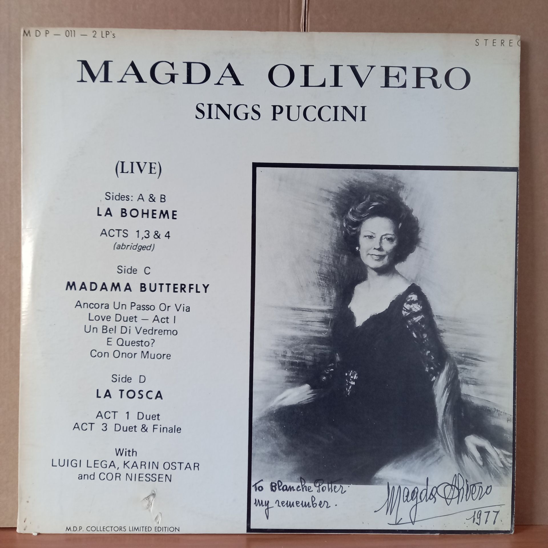 MAGDA OLIVERO – SINGS PUCCINI / LA BOHEME, MADAME BUTTERFLY, LA TOSCA - 2LP 2.EL PLAK