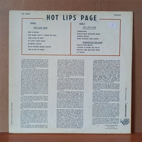 HOT LIPS PAGE / RUBBERLEGS WILLIAMS – 1944 - HOT LIPS PAGE - LP 2.EL PLAK
