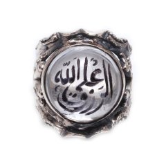 Necef Taşlı Arapça Al Rızk Alallah Yazılı 925 Ayar Gümüş Yüzük