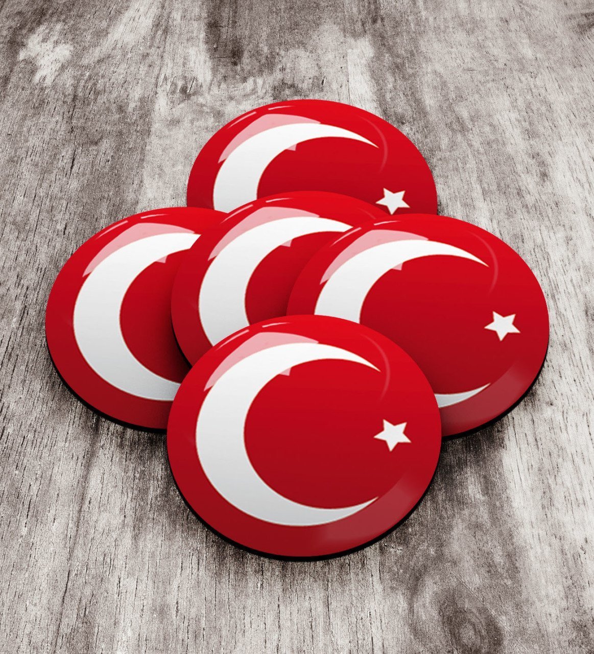 Türk Bayrağı Ahşap Rozet (5 Adet) 2