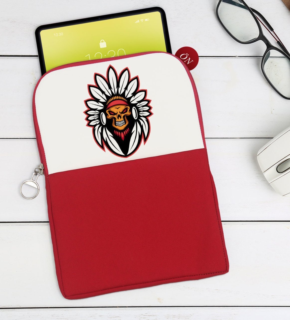 BK Gift Kurukafa Tasarımlı Taşınabilir Koruyucu Tablet Kılıfı & Organizer Çanta - Kırmızı-6