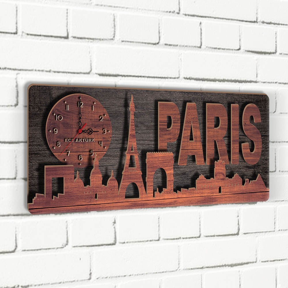 Kişiye Özel Paris Tasarımlı Üç Boyutlu Ahşap Duvar Saati - 1