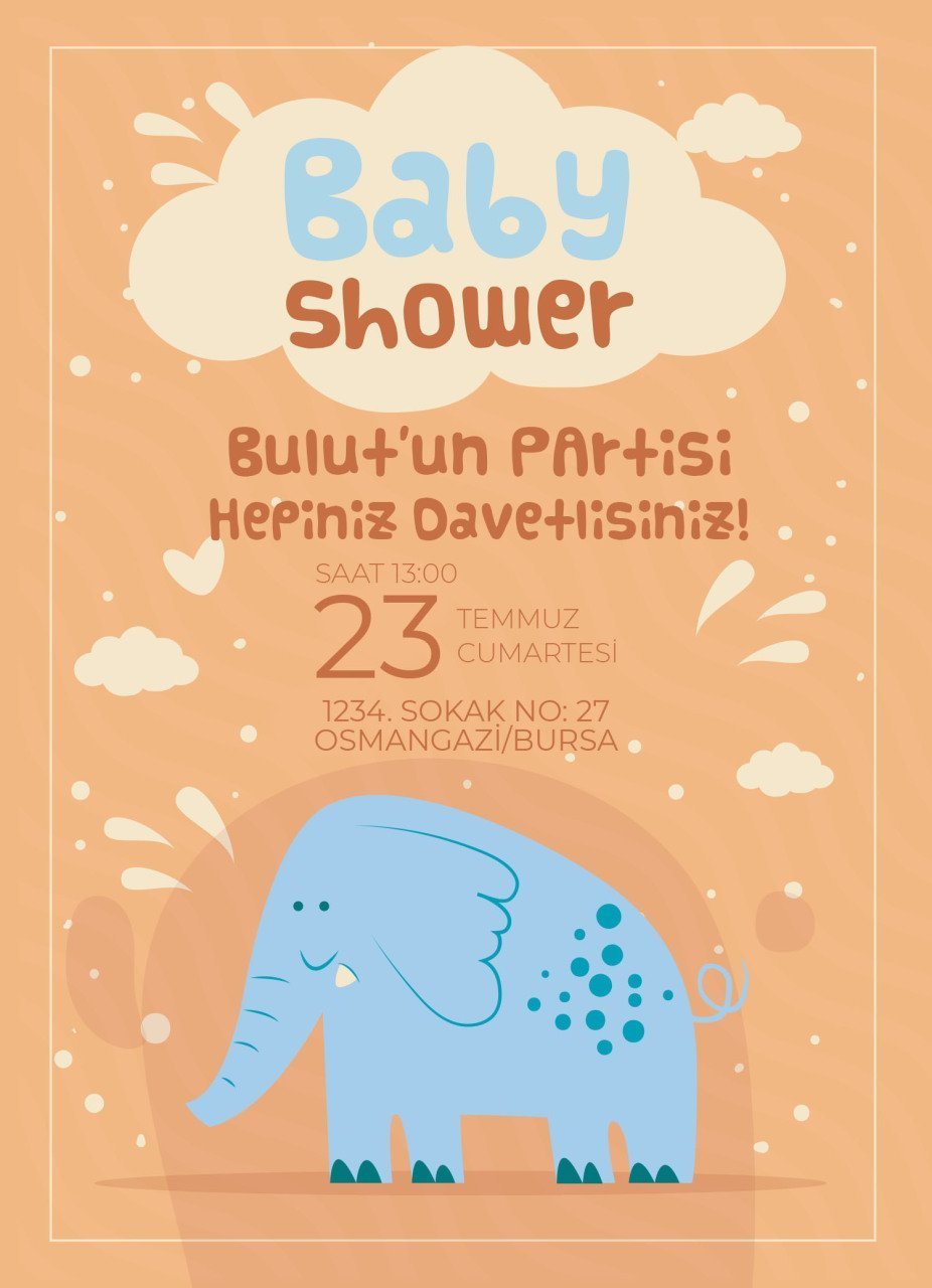Kişiye Özel Bitmeyen Baby Shower Davetiyesi Model 6